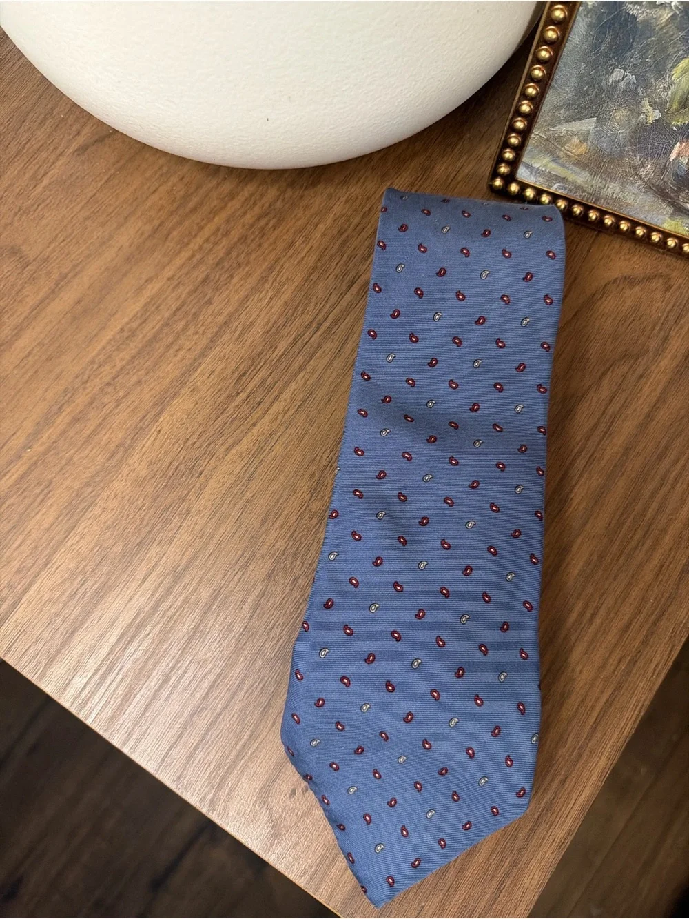 Vintage Christian Dior Blue Silk Paisley Tie Made in USA Italian Fabric Classic